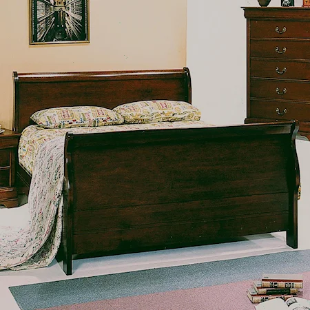 Twin Sleigh Bed with Wood Veneer